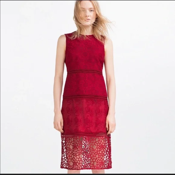 fitted lace wedding dress Zara Red Floral Dress (6Y / 116) main image 0